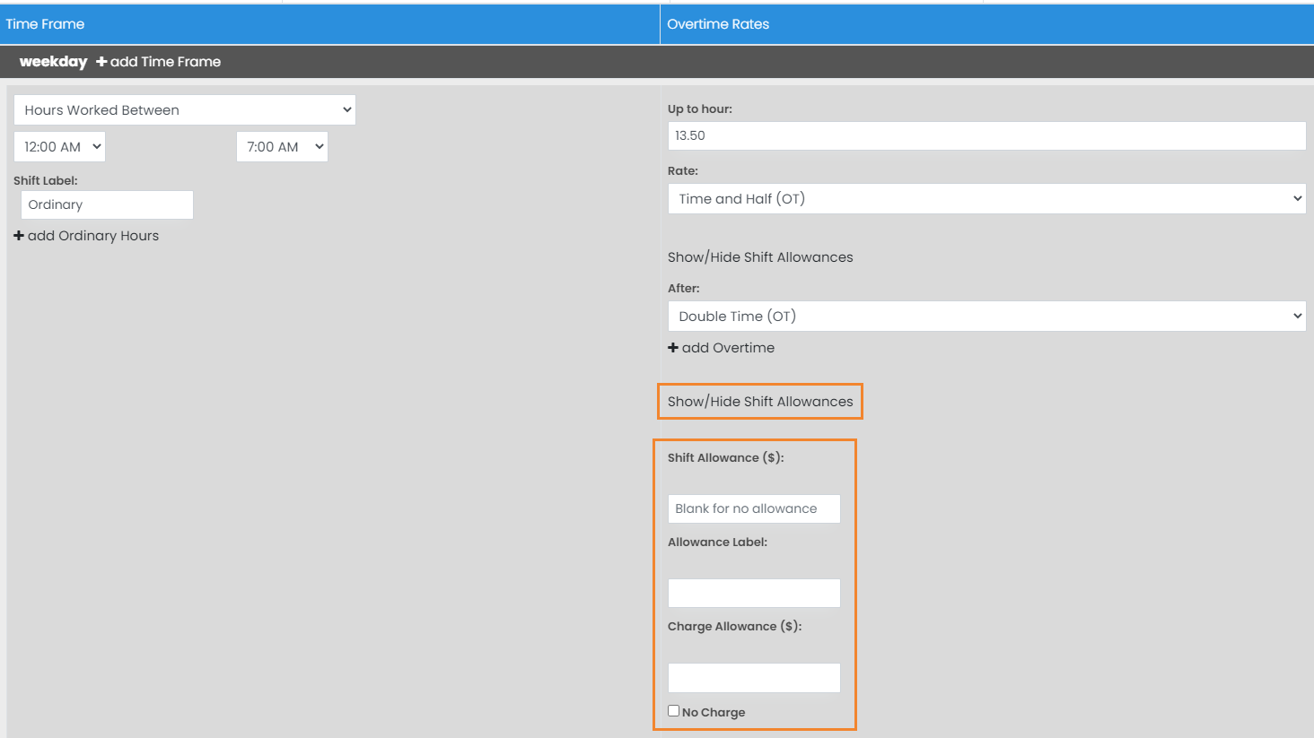Add shift allowances to pay rules foundU